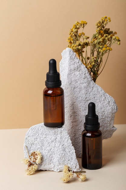 Herbal therapy products and rocks arrangement