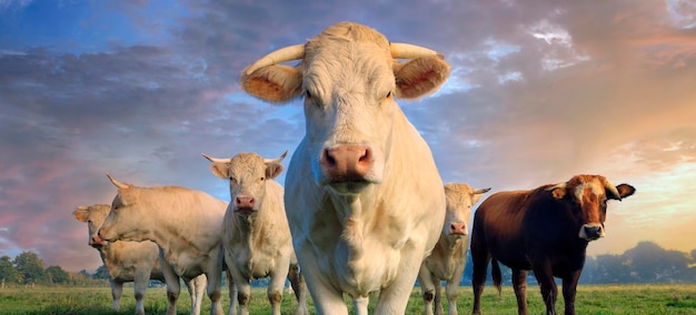 Free photo herd of young white cows