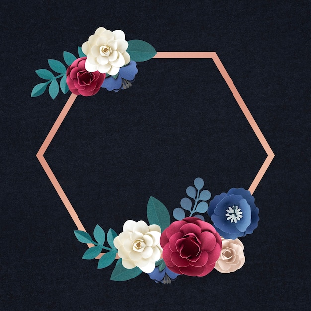 Free photo hexagon paper craft flower badge vector