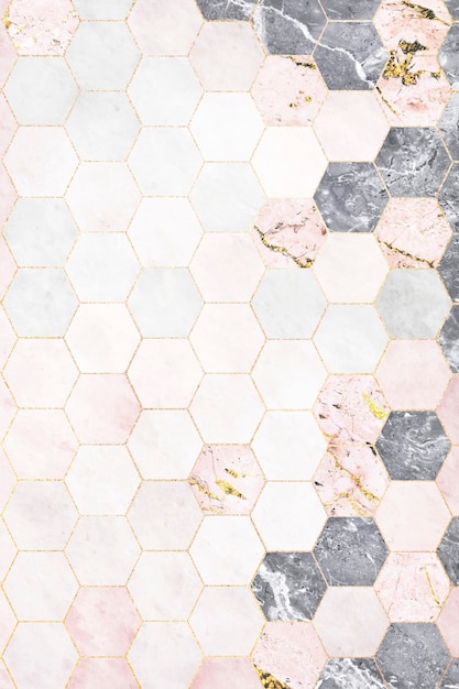 Free photo hexagon pink marble tiles patterned background