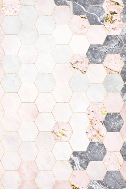 Hexagon pink marble tiles patterned background