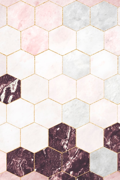 Free photo hexagon pink marble tiles patterned