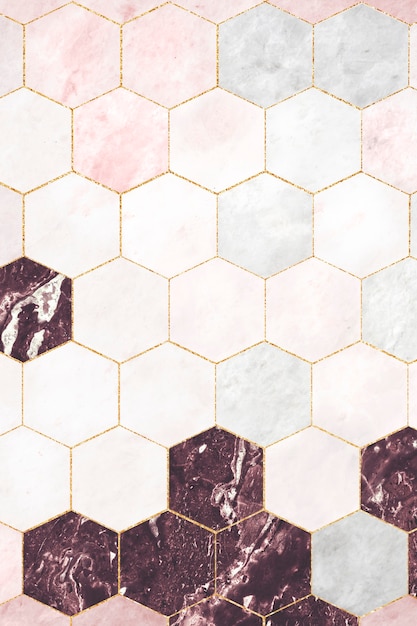 Hexagon pink marble tiles patterned