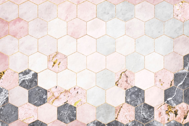 Free photo hexagon pink marble tiles patterned