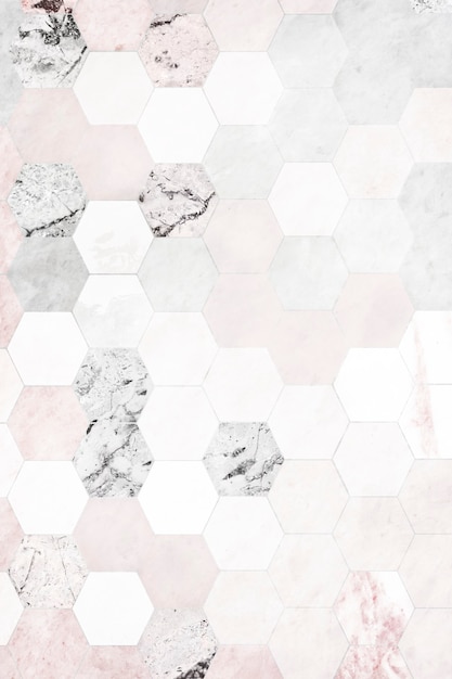 Free photo hexagon pink marble tiles patterned