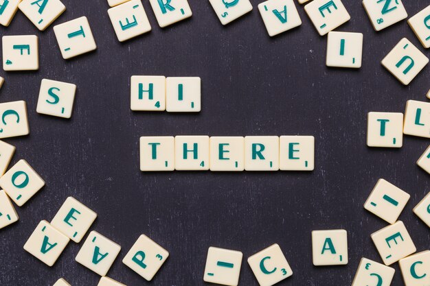 Hi there word arranged with scrabble letters