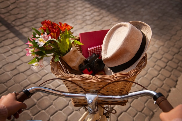 High angle adult on bicycle outdoors