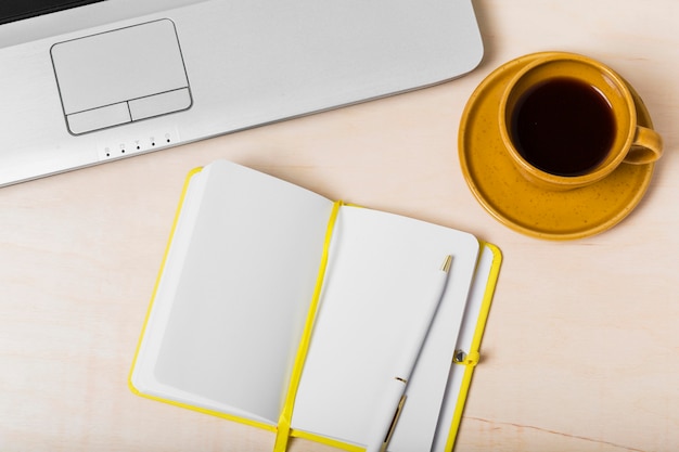 High angle of agenda on desk with copy space