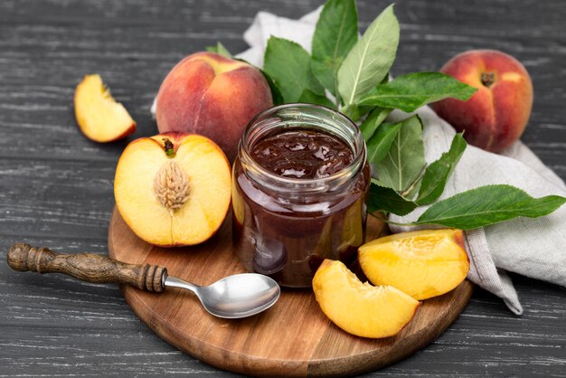 High angle apricots jam arrangement