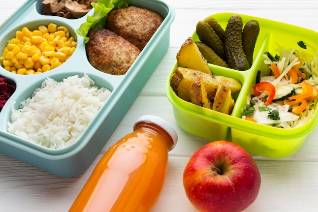 High angle arrangement of different foods