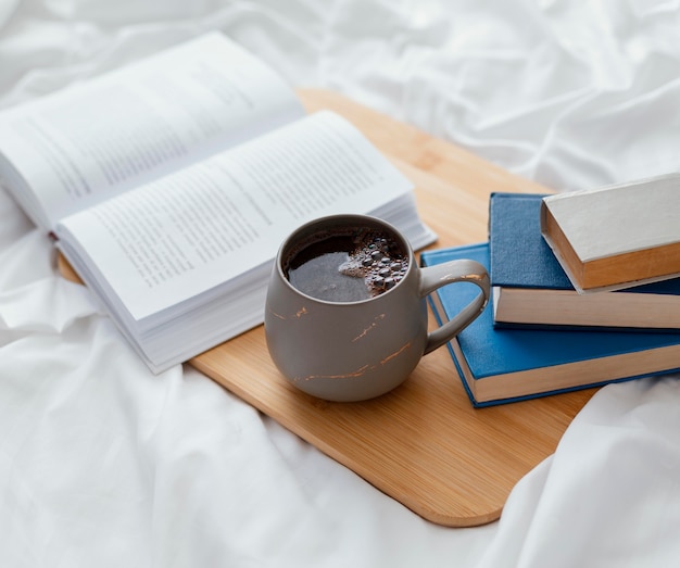 High angle arrangement with books