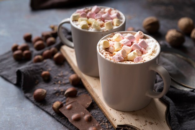 High angle arrangement with marshmallow drink