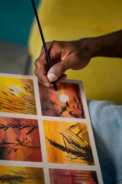 高角度の画家による紙上の絵画