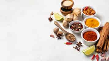 Free photo high angle asian food ingredients with copy space