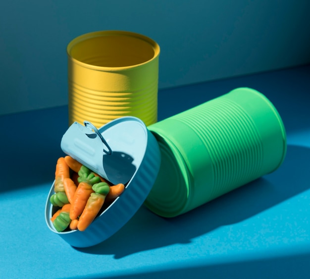 High angle assortment of carrot candies