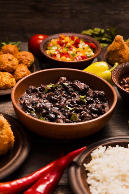 High angle assortment with delicious brazilian food