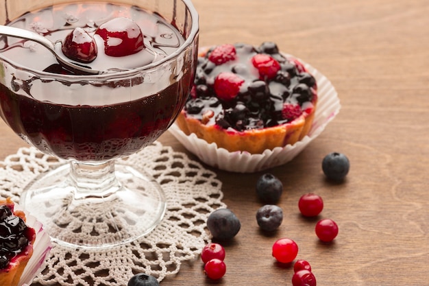 High angle assortment with fruit tarts