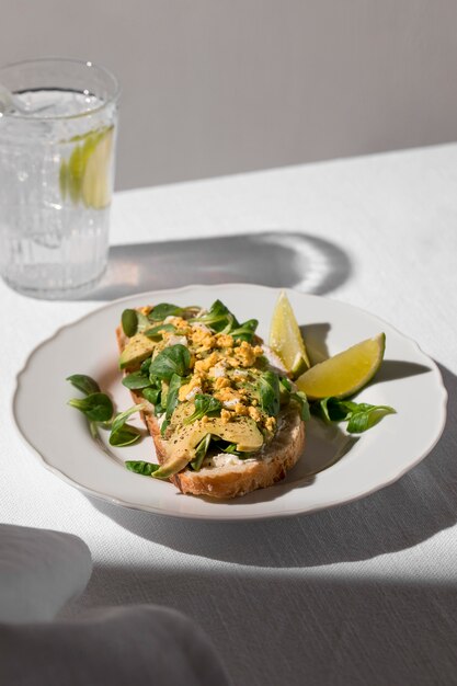 High angle of avocado toast on plate