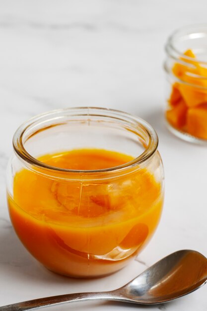 High angle baby food in jar