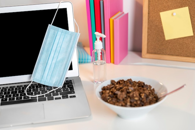 Free photo high angle back to school assortment with cereal bowl