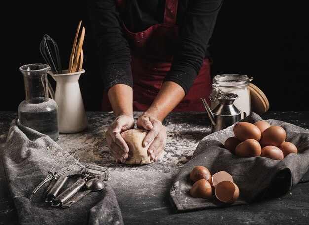 High angle baker with dough ingredients