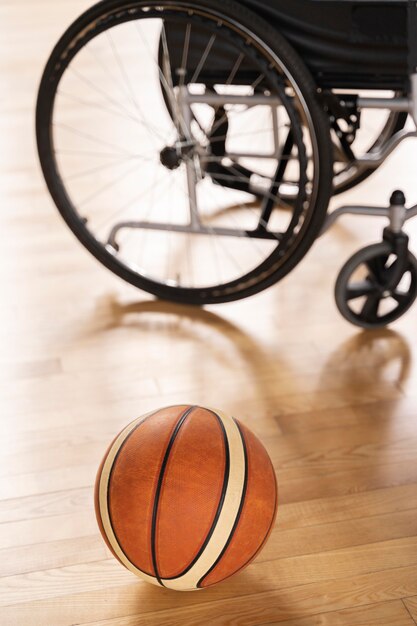 High angle basket ball and wheelchair