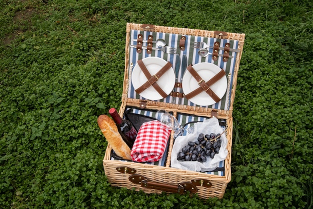 Free photo high angle basket with food