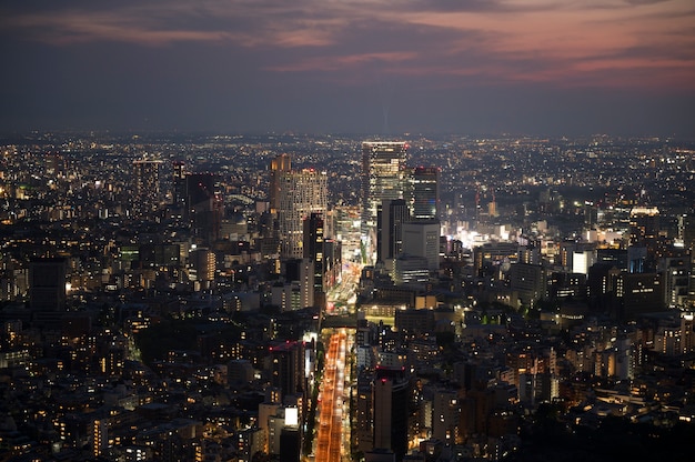 Free photo high angle beautiful city landscape nighttime