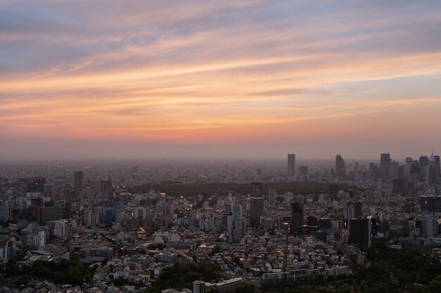 High angle beautiful city sky