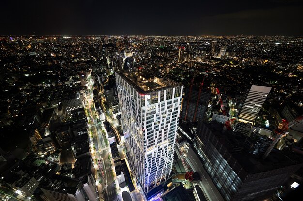 High angle beautiful city streets nighttime