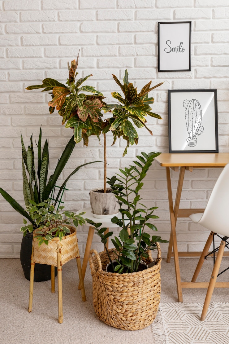 Free Photo high angle beautiful plants at home