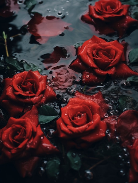 Free photo high angle beautiful roses in water