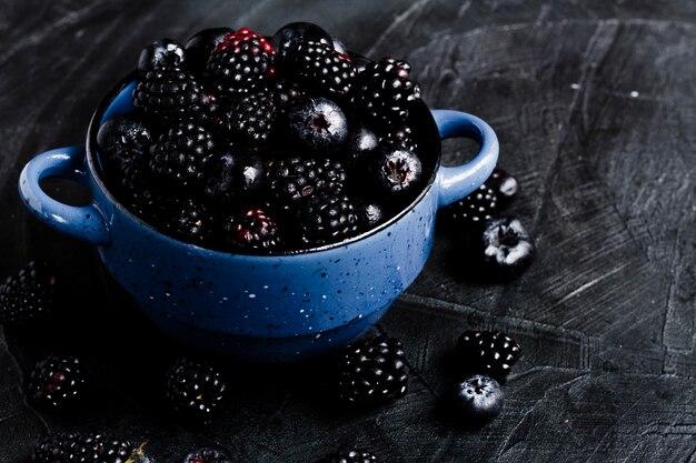 High angle black forest fruits in pot