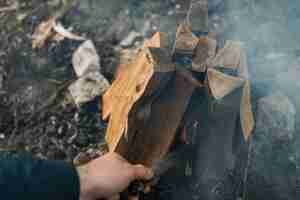 Free photo high angle bonfire with smoke