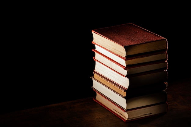 High angle books stack with copy space