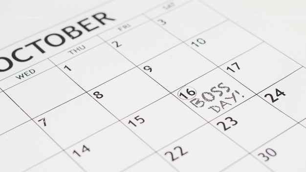 カレンダーのハイアングルのボスの日の日付