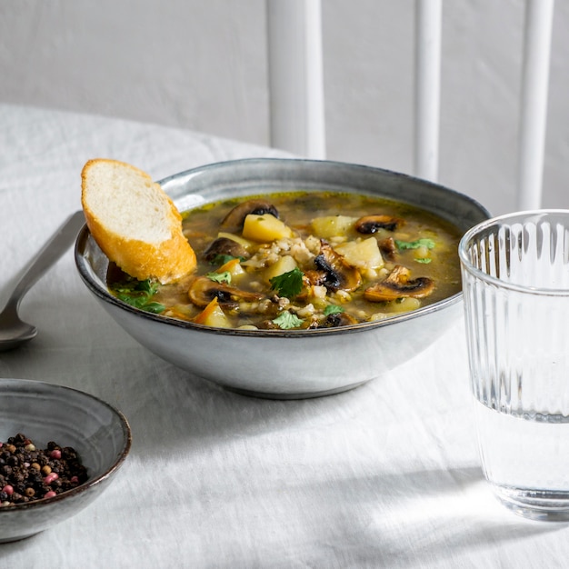 High angle bowl with delicious food