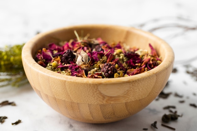 High angle bowl with dry flowers