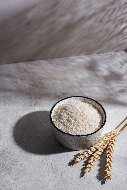 Free photo high angle bowl with rice and grains