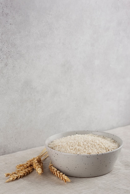 High angle bowl with rice and grains