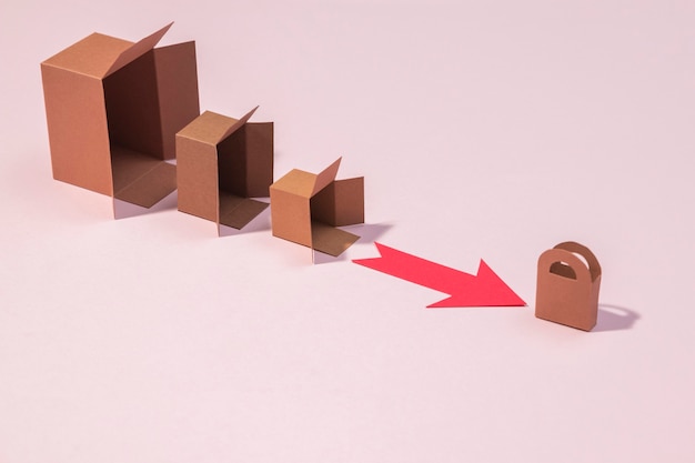 High angle boxes and red arrow arrangement