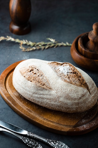 High angle of a bread on a chopper