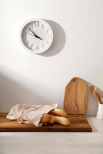 High angle bread on wooden board