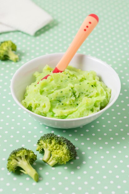 High angle broccoli baby food