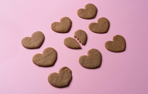 High angle broken cookie heart