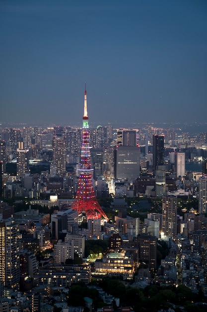 High angle buildings with lights