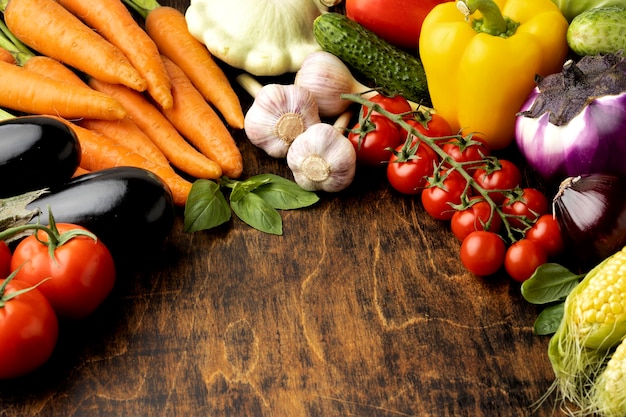 High angle bunch of fresh vegetables assortment with copy space