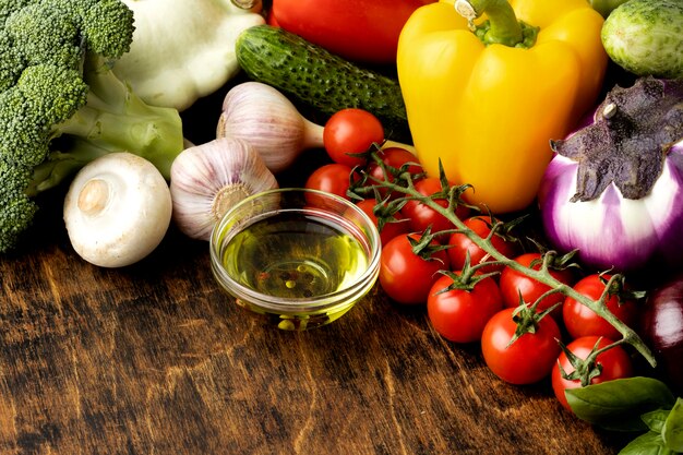 High angle bunch of fresh vegetables assortment