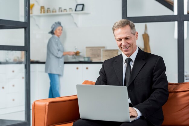 High angle business man at office