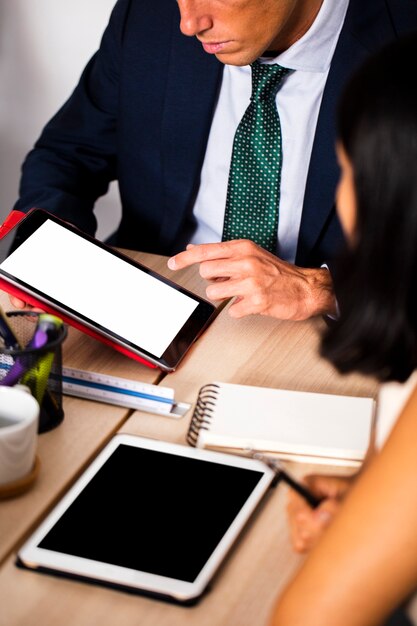 High angle business meeting mock-up